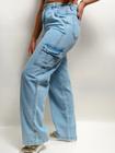 Calça jeans feminina wide leg cargo cós alta /despojado/ com bolso lateral/lisa
