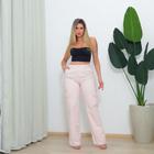 Calça Jeans Feminina Wide Leg Cargo Rosa Lisa Modelo Lançamento 2024