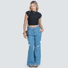 Calça Jeans Feminina Wide Leg Com Rasgos 805554C-