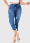 Calça Jeans HNO Jeans Capri Skinny Elastano Barra Desfiada Azul