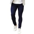 Calça Jeans Masculina Azul Carbono Skinny Lisa Escura Trabalho Tecido Premium