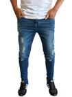 calça jeans masculina c/elastano skinny com rasgos ou lisas a pronta entrega