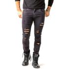 Calça Jeans Masculina Preta Skinny Destroyed Sem Bainha - DJN