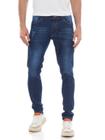 Calça Jeans Masculina Skinny Elastano Com Puídos Tendência Casual