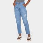 Calça Jeans Mom Cambos Com Cinto Cintura Alta Feminina