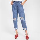 Calça Jeans Mom Sawary Rasgos Cintura Alta Feminina