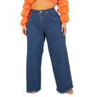Calça Jeans Plus Size Wide Leg Lisa Barra Desfiada Basica - Useconf