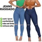 Calça Jeans Skinny Joelho Rasgado Cintura Alta Claro Escuro