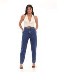 Calça Jeans Slouchy Feminina Cintura Alta Detalhe Barra 22898 Escura