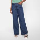 Calça Jeans Wide Leg Cambos Barra A Fio Cintura Alta Feminino