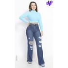 Calça Jeans Wide Leg Destroyed Feminina Sol Jeans - Marshoes