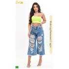 Calça Jeans Wide Leg Destroyed Feminina Sol Jeans