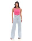 Calça Jeans Wide Leg Feminina Cintura Alta Tachas e Correntes 22420 Clara