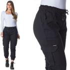 Calça Jogger Feminina Sarja Hno Cargo Bolso Lateral Preta