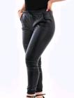 Calça jogger sintético feminina com bolsos elástico na cintura