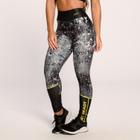 Calça Legging Academia Suplex Estampado Cinza Preto e Amarel