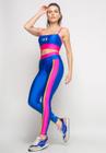 Calça Legging Esportiva Suplex Poliamida Com Recortes e Viés Azul e Rosa Salvatore Fashion