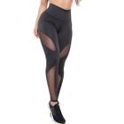 Calça Legging Feminina Academia Detalhe Tule Fitness Adulto Zero Transparência