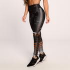 Calça Legging Fitness Feminina Academia Suplex Estampada Preto com Laranja Strong Girl