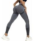 Calça Legging levanta bumbum cintura alta sem costura push calça academia empina bumbum plus size yoga treino academia cinza 