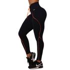 Calca Legging Linear Empina Bumbum Preta Laranja Neon Moving - Moving Fitness