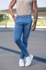Calça Masculina Alfaiataria em Sarja Casual Skinny Acetinada Azul - Conquest