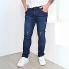 Calça Masculina Jeans Escuro Com Puido Elastano Premium