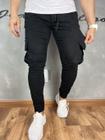 Calça Masculina Jogger Preta Basica Bolso Cargo