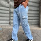 Calça masculina reta cargo jeans kyu