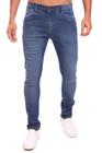 Calça masculina skinny lisa jeans escuro sombra cinza escuro com lycra Ref: 0128
