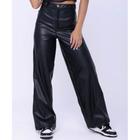 Calça modelo pantalona couro sintético moda blogueira feminina