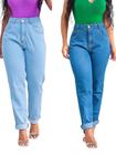 Calça mom jeans feminina cintura alta azul escura e clara