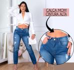 Calça Mom Larga Feminina Super Estilosa Cintura Alta Jeans