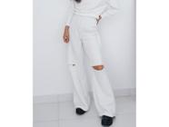 calca pantalona meia loka tecido com bolsos off white feminina em Promoção  no Magazine Luiza