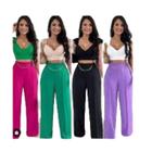 Calça Pantalona Duna Flare Cós Alto Detalhe Bolso