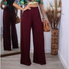 Calça Pantalona Feminina Em Malha Viscolycra Cintura Media Alta Com Bolsos