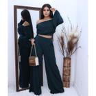 Calça Pantalona Feminina Em Malha Viscolycra Cintura Media Alta Com Bolsos