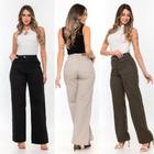 Calça Pantalona Feminina Social Cintura Alta Com bolso na frente e zíper moda tendência