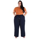 Calça Plus Size Estilo Pantalona Feminina Cintura Alta Dunas Tendencia Wid Leg Elástico Cós