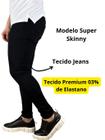 Calça Preta Jeans Rasgada Super Skinny 3% Elastano