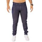 Calça Sarja Skinny Masculina Corte Reto Slim Lavagem Escura Com Detalhes Detonados Lycra C/ Bolsos