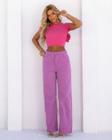 Calça Sarja Wide Leg Feminina Cintura Alta Básica Color 29025 Lilas