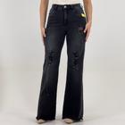 Calça Size Jeans Wide Leg Estonada Feminina