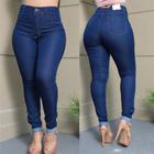 Calça Skinny Feminina Jeans Lavagem Escura amaciada Cintura média/alta com lycra/elastano tendencia moda com Barra dobra