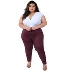 Calça Skinny Feminina Plus Size com Bolsos Cintura Média Tecido 3D Catwalk Açaí