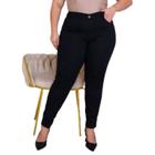 Calça Skinny Plus Size preta jeans cintura alta com lycra e bolso na frente lançamento