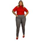 Calça Social Feminina Tecido Bengaline Skinny Alto Conforto Plus Size Cinza