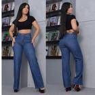 Calça Wide leg jeans feminina lisa cintura alta premium tendencia moda solta