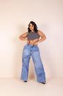 Calça Wide leg Jeans feminina plus size pantalona até tamanho 56