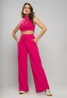 Calça  Wide Leg Malha Canelada Pink Salvatore Fashion